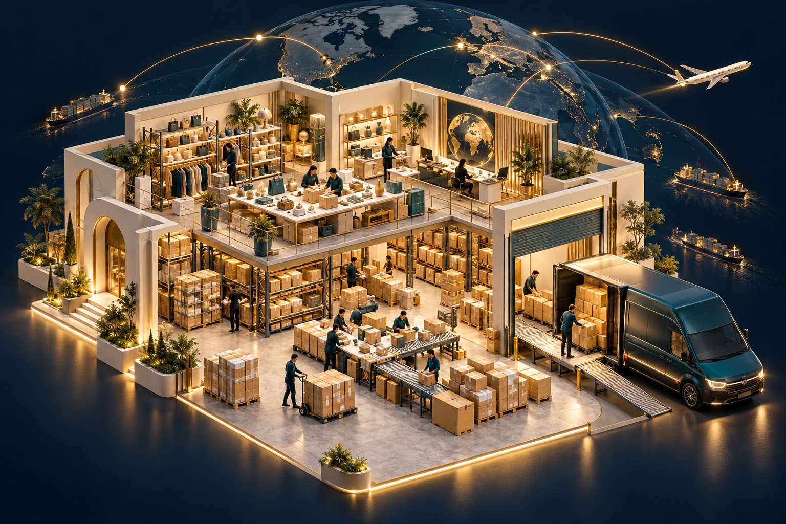 Illustrated global sourcing hub